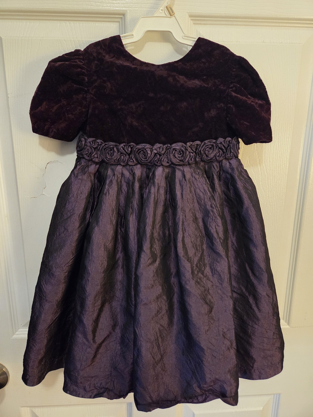 Girls' Vintage Purple Velvet & Satin Floral Waist Party Dress